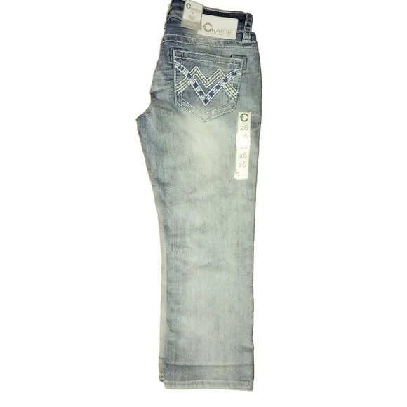 Grace in LA CHARME Capri Jean Low Rise thick thread Embroidered size 26 NWT - Picture 3 of 5